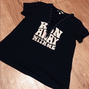 Black lace up t shirt